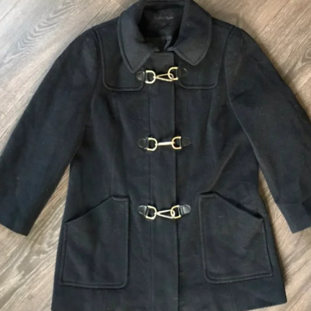 Calvin Klein wool peacoat with toggles  & Zipper  Size 6 Removable Hood